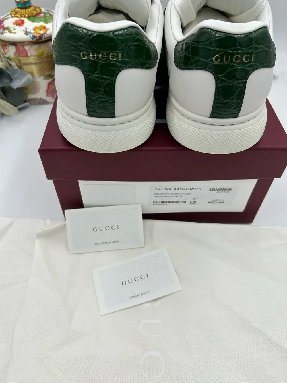 Men's Gucci White Leather ace Sneakers with  web, stripe size 8.5 fits 9.5 US